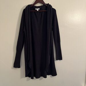 LEITH Anthropologie Ribbed Sleeve Open Front Waterfall Cardigan Shawl, Gray- XS